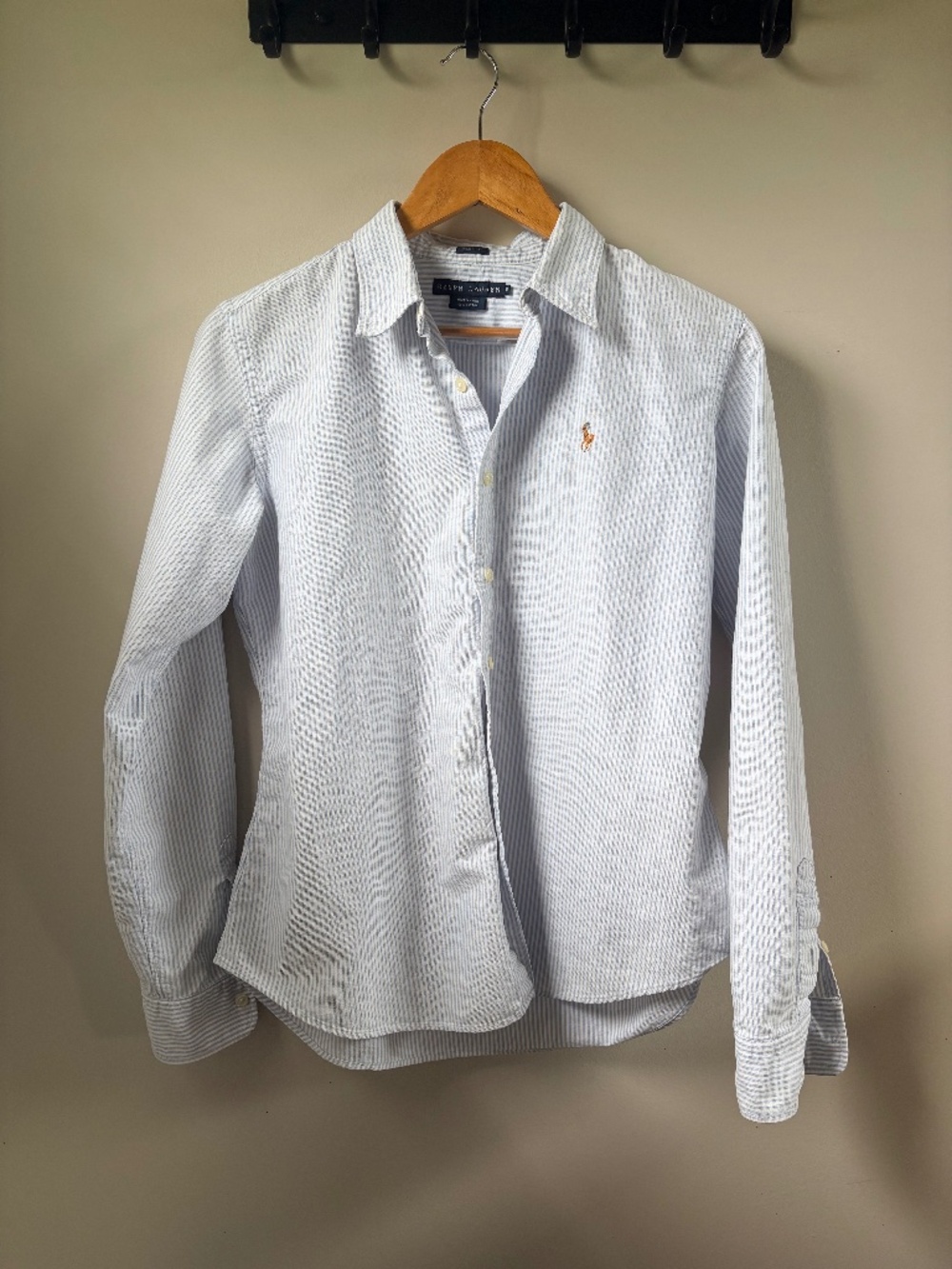 Ralph Lauren Blue White Stripe Button Up Slim